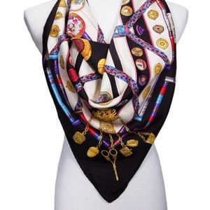 Hermes Silk Scarf, Le Petite Main, Black, Pink