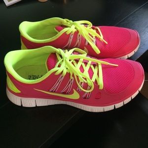 Nike Free 5.0+ Running Shoes Pink Force/Volt/White