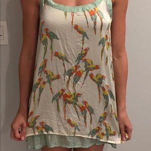 UNIQUE SILK DRESS w PARROT DESIGN