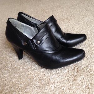Black high heel Moto ankle booties