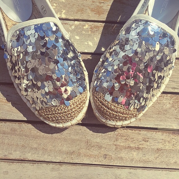 Boutique Shoes - SOLD❌Silver sequin espadrille slip on shoes