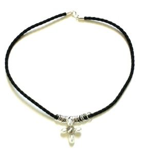 Leather necklace with cross pendant new