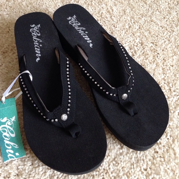 Cobian black wedge platform flip flop thongs NWT