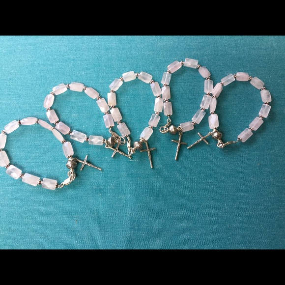 Sterling & Rose Quartz Rosary Bracelets LOT OF 5