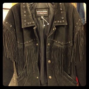Black Wilson's leather fringe jacket .
