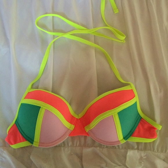 Neon Color Block Bikini Top