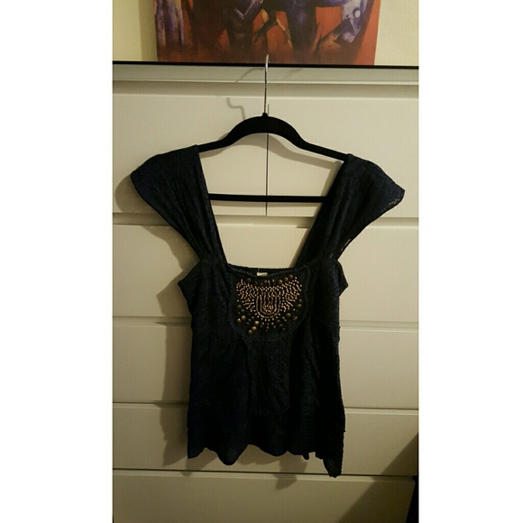 Free People Blue Beaded Top - Picture 2 of 2