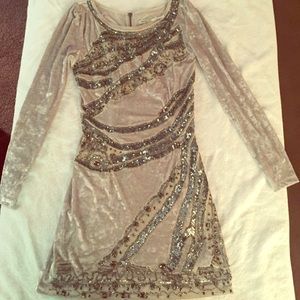 Short gray velvet long sleeve dress