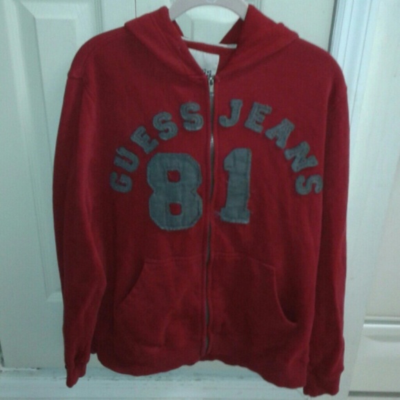 Soft Red GUESS Zip Up Hoodie Jacket