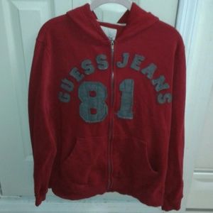 Soft Red GUESS Zip Up Hoodie Jacket