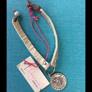 Dogeared Leather St. Christopher Bracelet Platinum