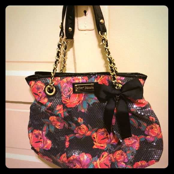 NWOT BETSEY JOHNSON FLORAL SEQUIN HANDBAG