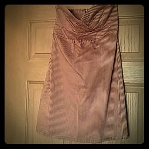 Grapefruit color and black pinstripes casual dress