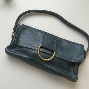 Blue leather handbag