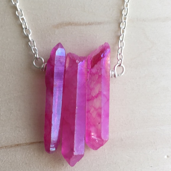 Pink Quartz Point Crystal Necklace