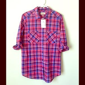 Express Pink Plaid Convertible Shirt