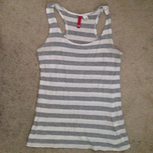 Gray and white stripe racer back tank top