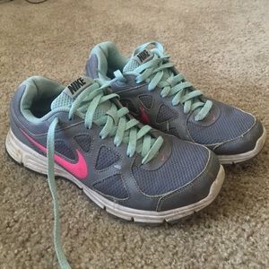 Blue and pink nike sneakers
