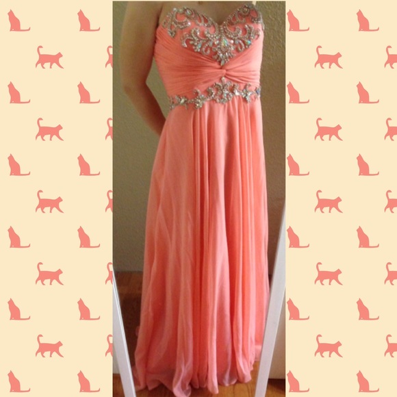 Cache Coral Embroidered Prom Dress - Picture 1 of 4