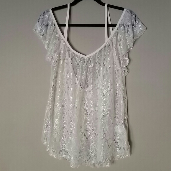 Kimchi Blue Beige Bella Lace Cold Shoulder Top - Picture 4 of 4