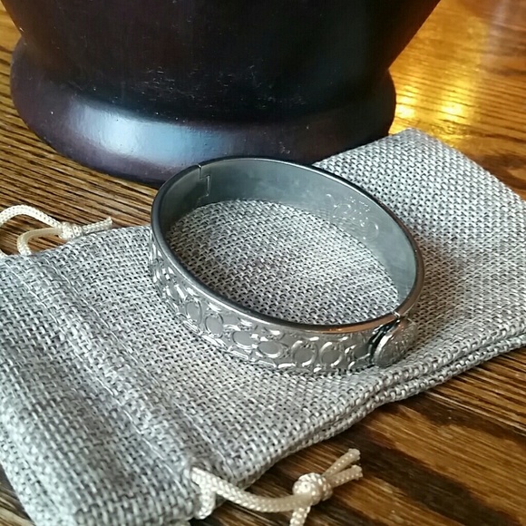 Authentic Coach Silver Hinged Bangle