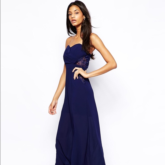 Bandeau maxi dress with lace inserts