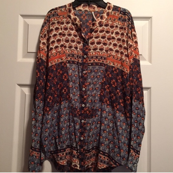 Free people button up tapestry print top