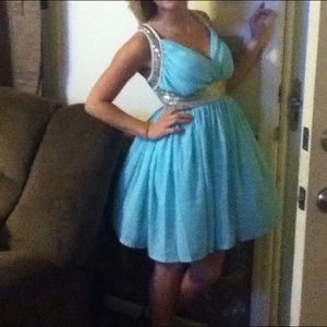 Blue and gold homecoming dress