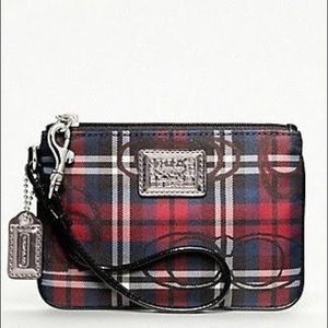 Coach Poppy tartan plaid wristlet