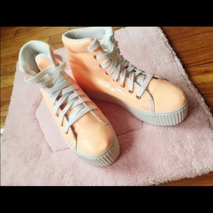 Urban outfitters peach patent platform sneakers