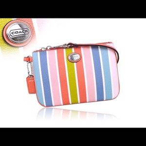 Coach Peyton multi stripe wristlet