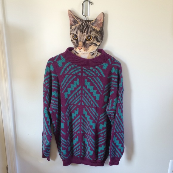 🆕 🌚 Vintage 90s long purple & turquoise sweater
