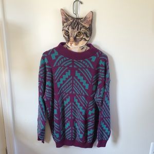 🆕 🌚 Vintage 90s long purple & turquoise sweater
