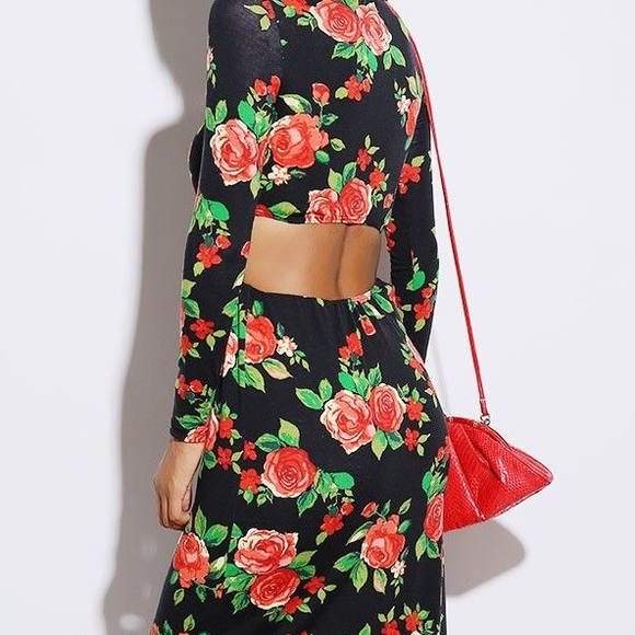 Long floral roses fall dress with cutout back!