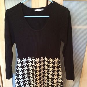Houndstooth print sweater dress.