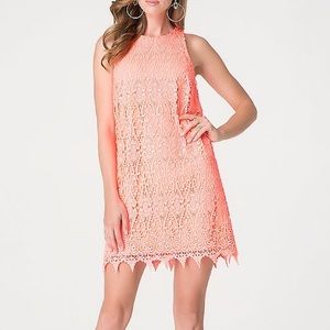 BEBE CORAL LACE SHIFT DRESS S