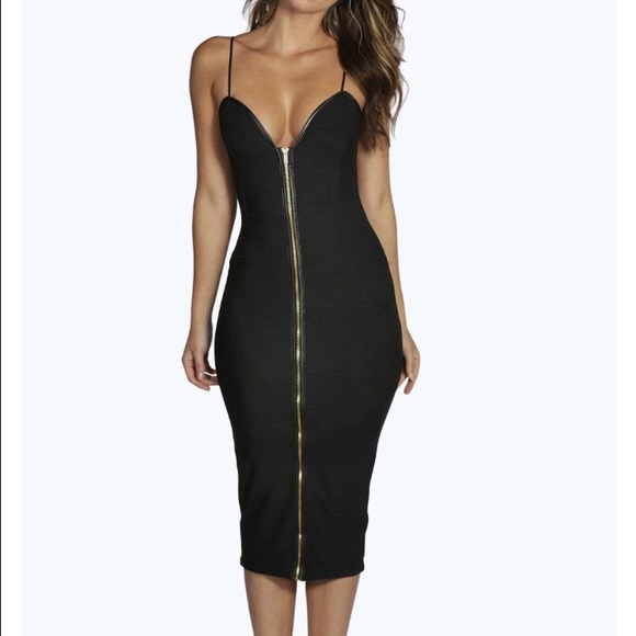 Sexy and classy zipper front body-con midi dress!
