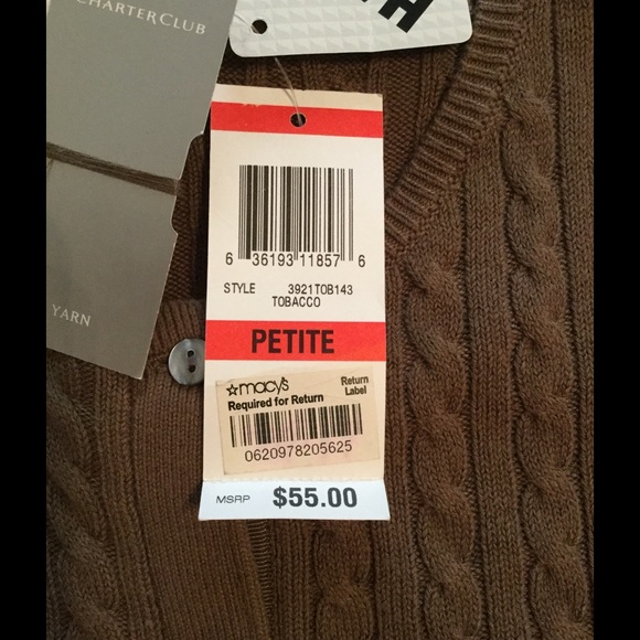 NWT Charter Club brown cardigan - Picture 4 of 4