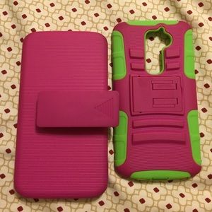 Lg G2 Pink & Green Case With Holster