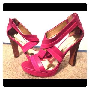 Coach Wood Heel Hot Pink Strappy Heel