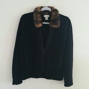 Spice of Life black sweater with faux mink collar