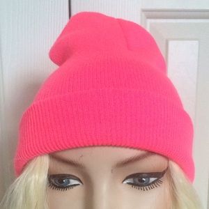 Hot Neon Pink Knit Beanie
