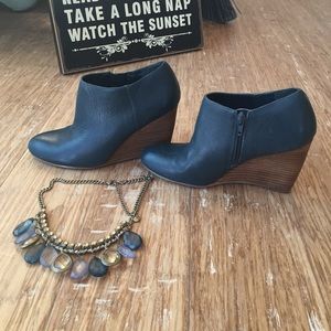 Leather Teal Green Wedged Booties