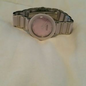 Bering ceramic pink and white women's watch