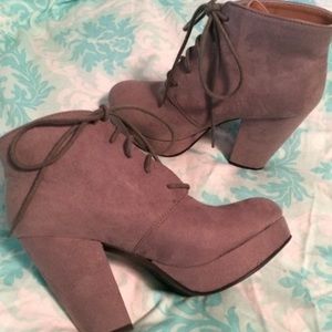 grey chunky heel platform booties