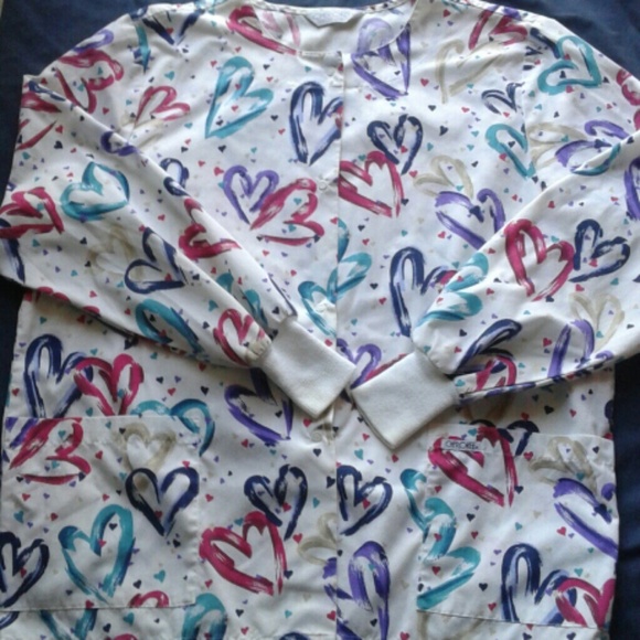 Cherokee Jackets & Blazers - Cherokee White Scrub Jacket W/Colored Hearts