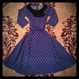 Vintage 1950's Blue Polka Dot Swing Dress