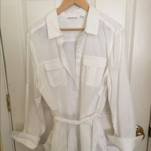 New York & Company new white long shirt with belt.