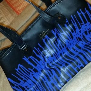 LAMB Gwen Stefani black blue barcode tote used