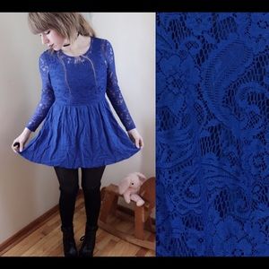 royal blue lace flare dress